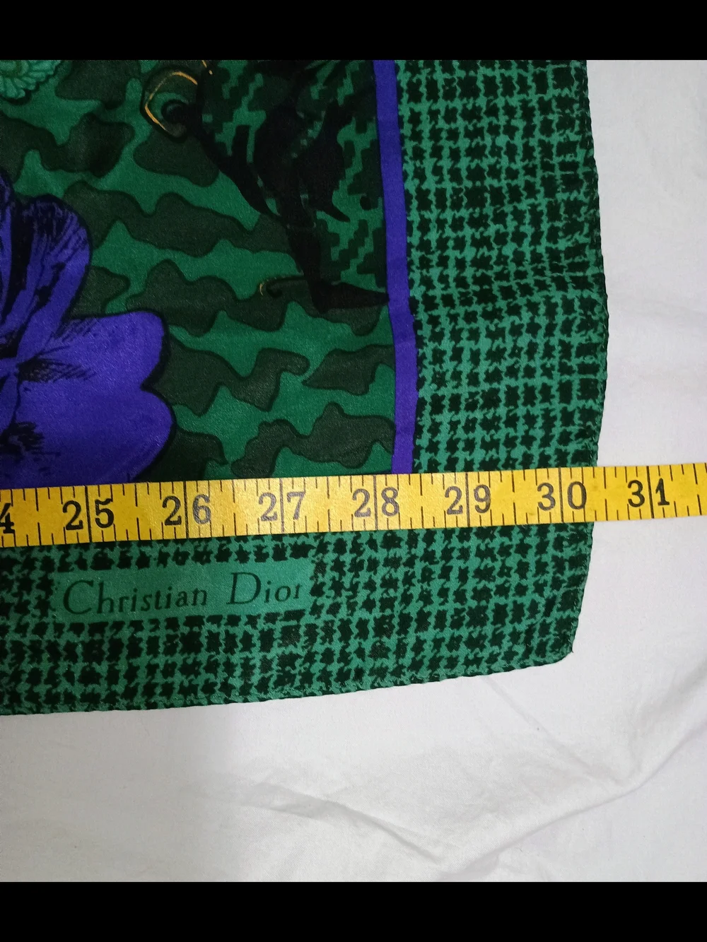 CHRISTIAN DIOR Green & Purple Floral Paisley Square Silk Scarf